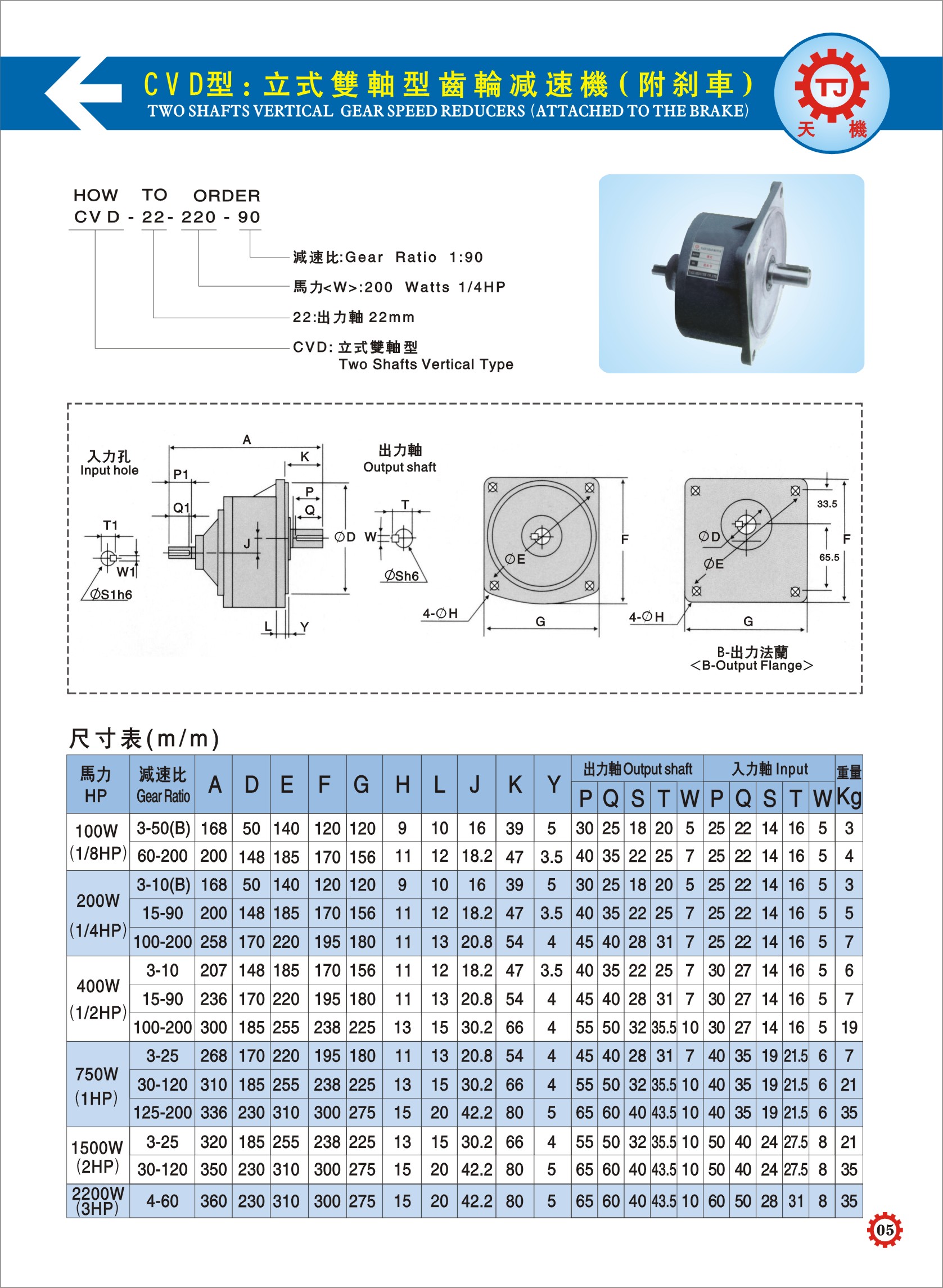 雙軸齒輪減速機(jī)參數(shù)圖