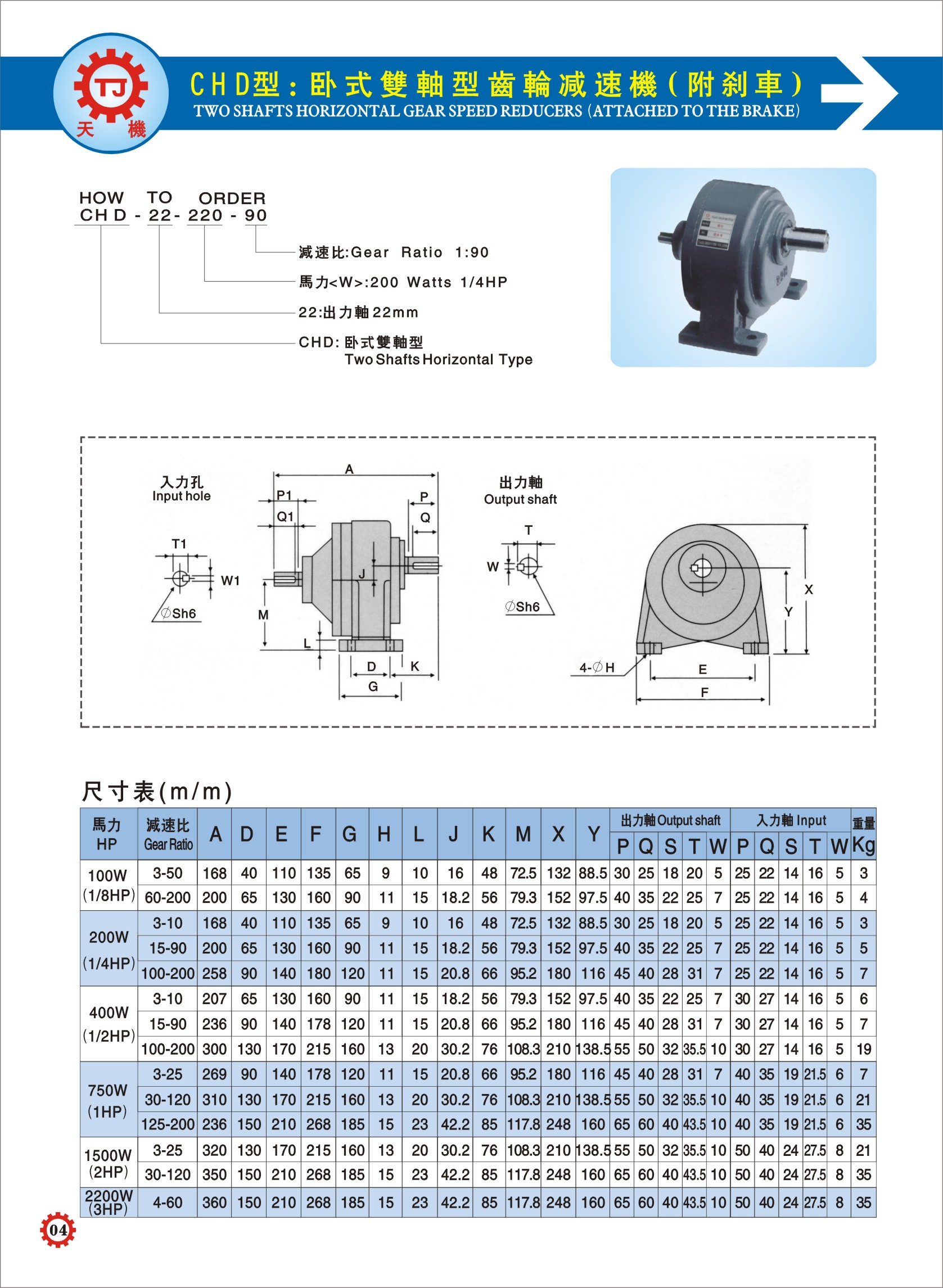 臥式雙軸齒輪減速機(jī)參數(shù)圖